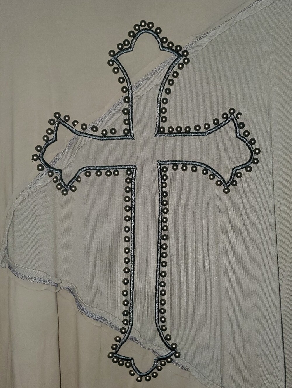 POL Studded Cross Accent Taupe Women's Tee - Picture 5 of 6